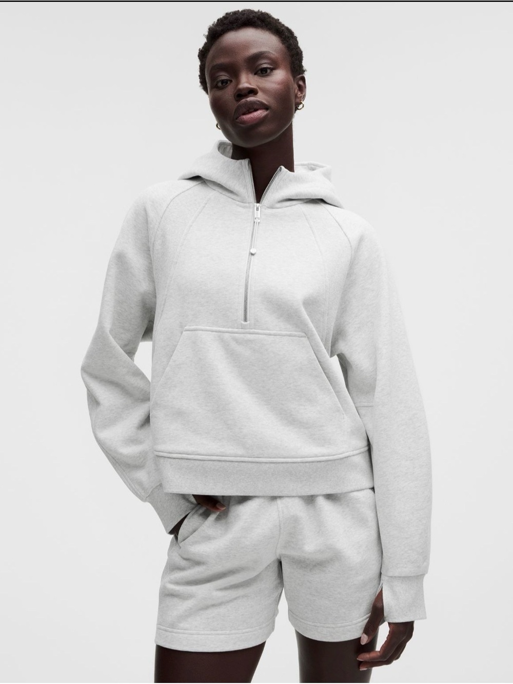 Scuba oversized half zip hoodie - heathered core ultra light grey